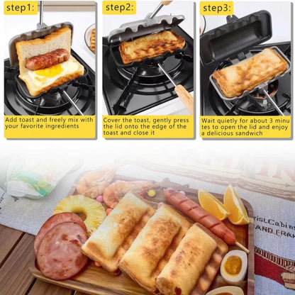 Sandwich Maker Pan: Non-Stick Double-Sided Toast Mold for Outdoor Gas Stove Breakfast Cooking