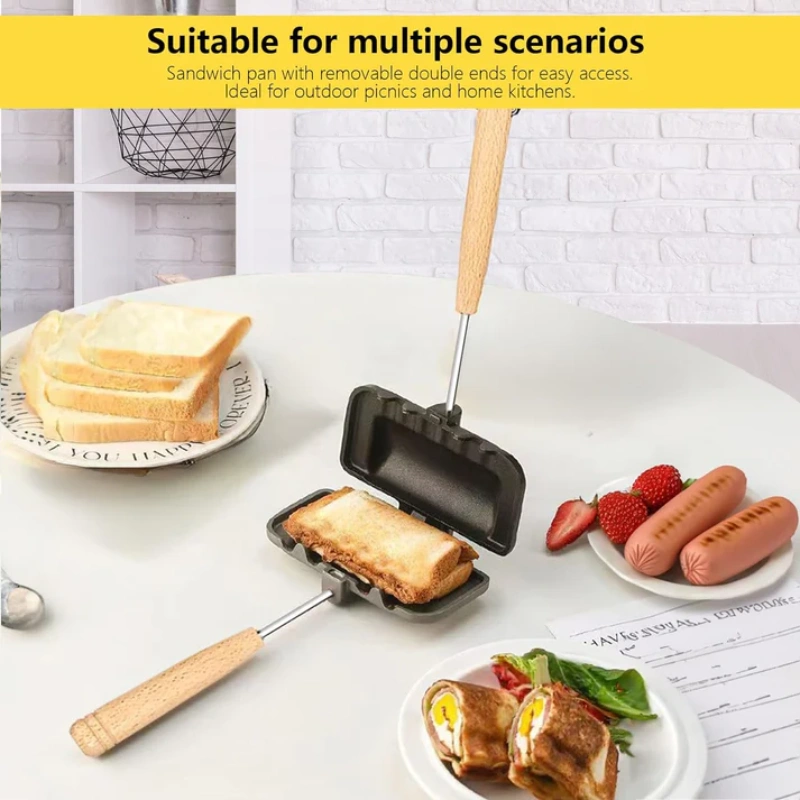 Sandwich Maker Pan: Non-Stick Double-Sided Toast Mold for Outdoor Gas Stove Breakfast Cooking