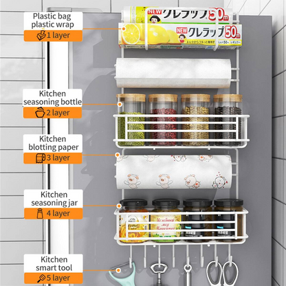 Refrigerator Side Storage Rack with Hanging Organizer