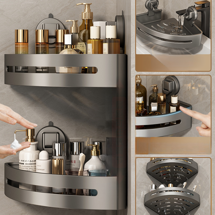 Suction Cup Space Aluminum Wall-Mounted Corner Storage Rack: No-Drill Installation