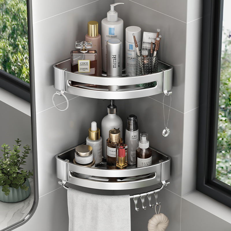 Wall-Mounted Corner Storage Rack: No-Drill Installation, Space Aluminum