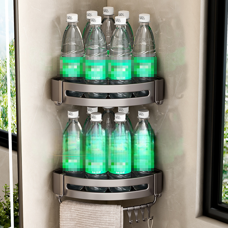 Wall-Mounted Corner Storage Rack: No-Drill Installation, Space Aluminum