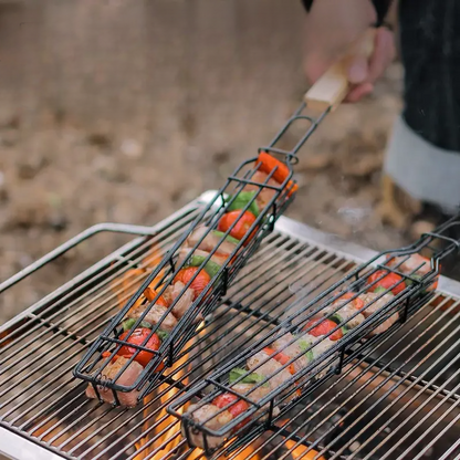 Wooden Handle Outdoor BBQ Basket: Skewer-Free Grilling