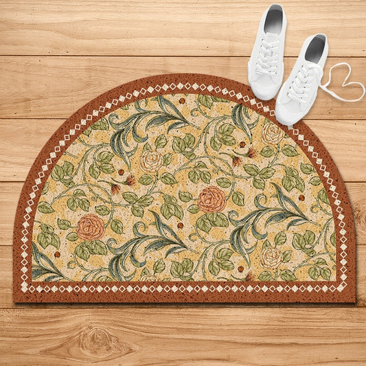 Vintage Floral Half-circle Coir Doormat, Ideal for Dust Removal