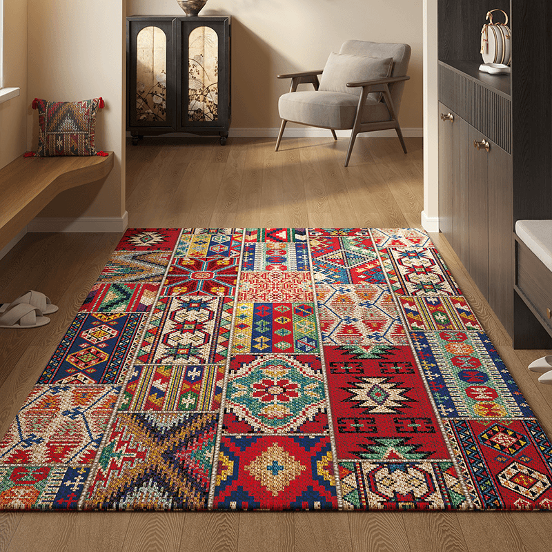 Vintage Entryway Rug: Non-Slip, Dirt-Resistant Belgian Velvet Carpet