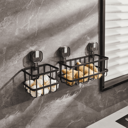 Suction Cup Iron Storage Rack: Ideal for Kitchen and Bathroom Use