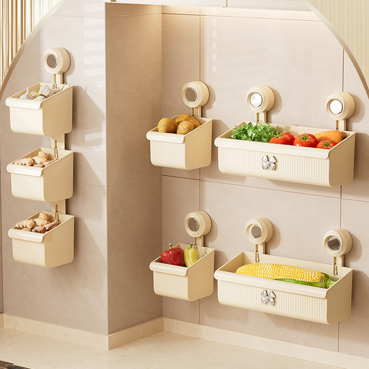 Suction Cup Wall-Mounted Kitchen Rack: Spacious & No-Drill Design