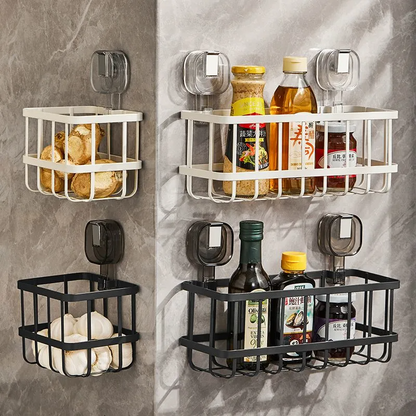 Suction Cup Iron Storage Rack: Ideal for Kitchen and Bathroom Use