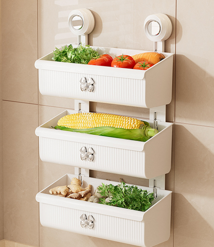 Suction Cup Wall-Mounted Kitchen Rack: Spacious & No-Drill Design