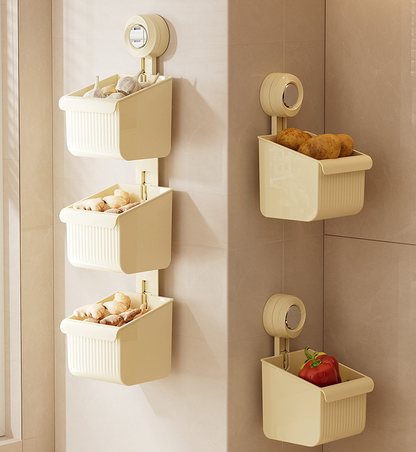 Suction Cup Wall-Mounted Kitchen Rack: Spacious & No-Drill Design