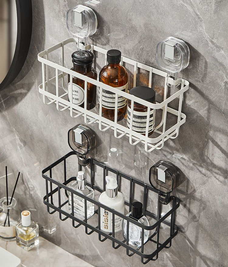 Suction Cup Iron Storage Rack: Ideal for Kitchen and Bathroom Use