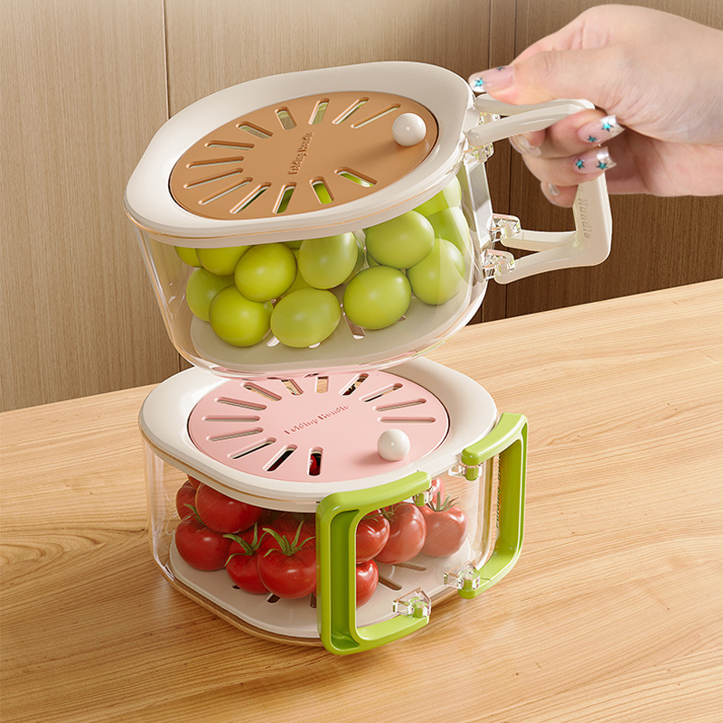 Fruit Drainer Basket - Hidden Folding Handle, Dust-Proof Drain Switch