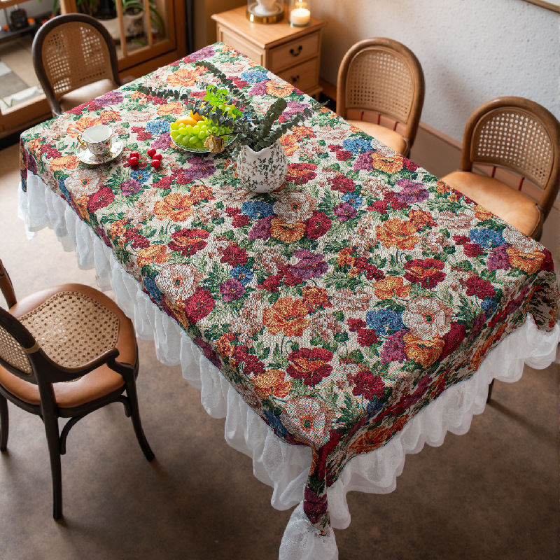 Imanqi Yun Jacquard Tablecloth - Thick Lace Hem, Multi-Use Cover