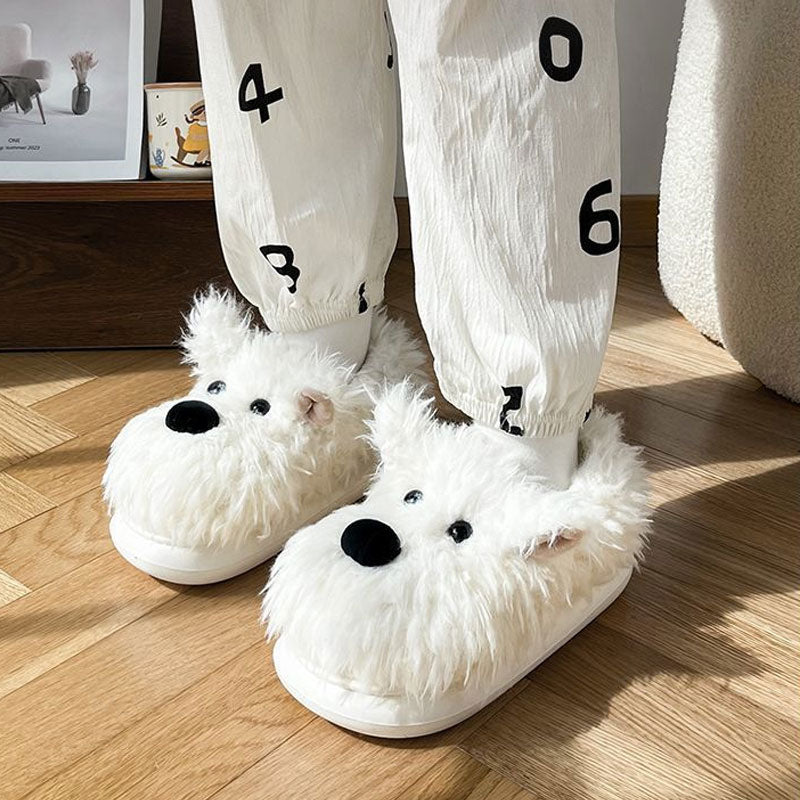 Plush Dog Cotton Slippers for Women – Non-Slip Design