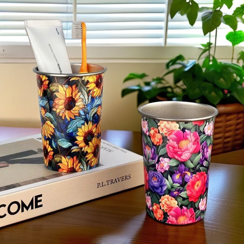 FloralVibe-Retro Floral Stainless Steel Water Cup: Safe & Durable Material