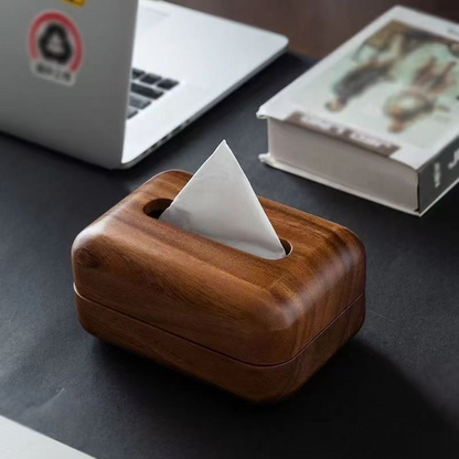 Walnut Wood Tissue Box - Natural Wood Grain, Minimalist Design