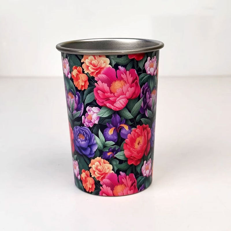 FloralVibe-Retro Floral Stainless Steel Water Cup: Safe & Durable Material