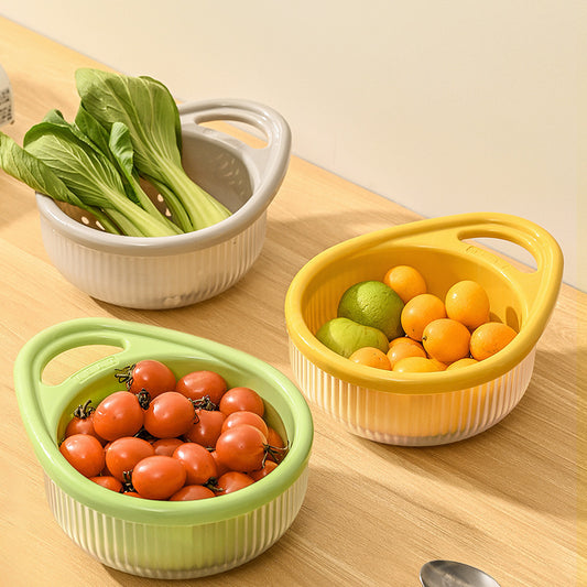 Multifunctional Dual-Layer Colander: Large Capacity & Strong Load-Bearing