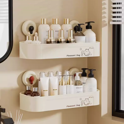 Cream-Colored No-Drill Bathroom Shelf: Easy Installation & No Marks