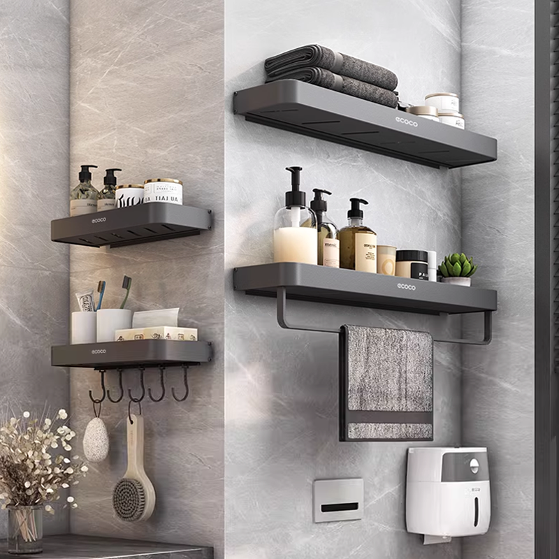 Space Aluminum No-Drill Bathroom Shelf – Strong Load-Bearing