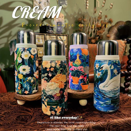 ArtSip-Retro Style Painted Thermos: Large Capacity