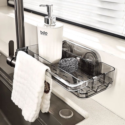 No-Drill Wall-Mounted Sink Drain Basket – Built-In Hook & Tray