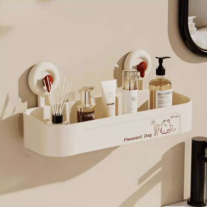 Cream-Colored No-Drill Bathroom Shelf: Easy Installation & No Marks