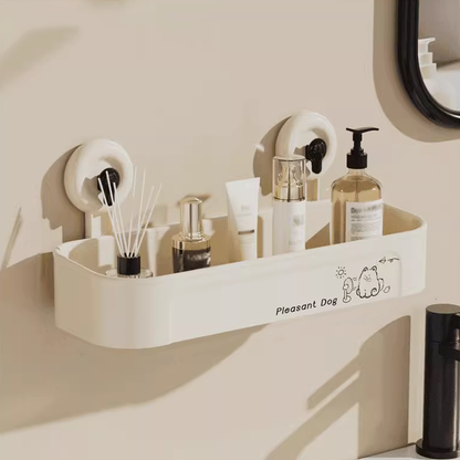 Cream-Colored No-Drill Bathroom Shelf: Easy Installation & No Marks