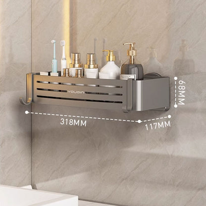 Suction Cup Space Aluminum Wall-Mounted Corner Storage Rack: No-Drill Installation