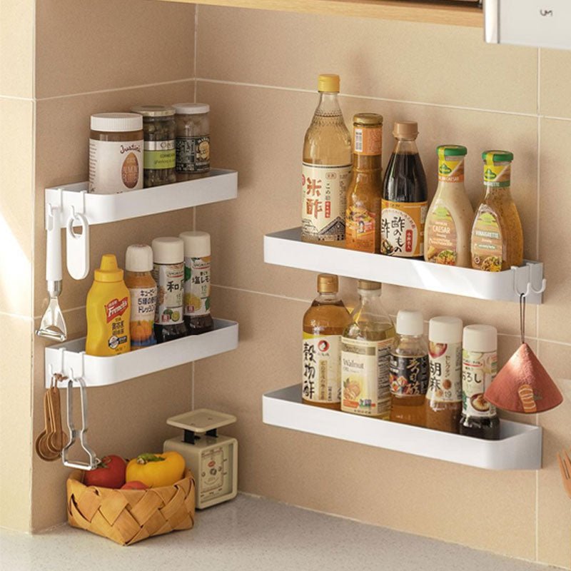 No-Drill Kitchen Spice Rack – Hollow Drain Design & Built-In Hooks