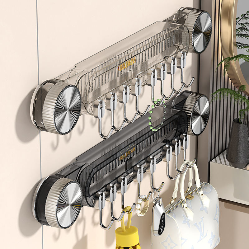 Drill-Free Suction Hook Rack - 8 Adjustable Sliding Hooks