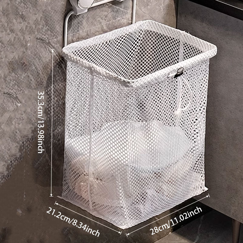 No-Drill Foldable Mesh Laundry Basket – Large Capacity & Drawstring Closure Design