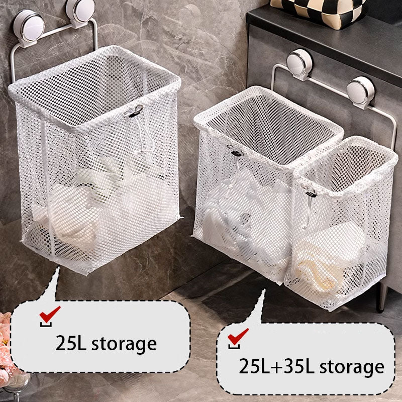 No-Drill Foldable Mesh Laundry Basket – Large Capacity & Drawstring Closure Design