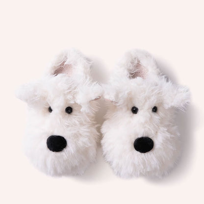 Plush Dog Cotton Slippers for Women – Non-Slip Design