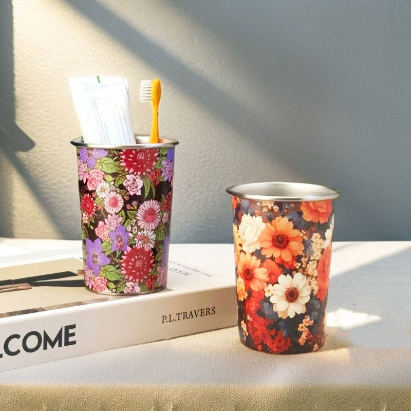 FloralVibe-Retro Floral Stainless Steel Water Cup: Safe & Durable Material