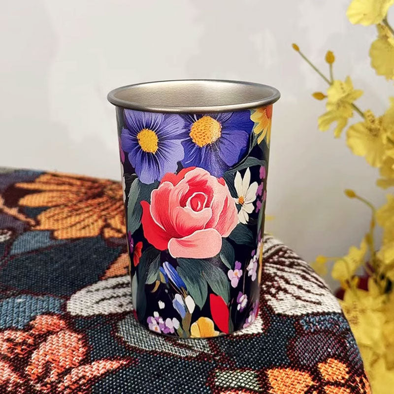 FloralVibe-Retro Floral Stainless Steel Water Cup: Safe & Durable Material