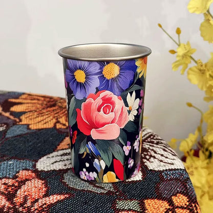 FloralVibe-Retro Floral Stainless Steel Water Cup: Safe & Durable Material