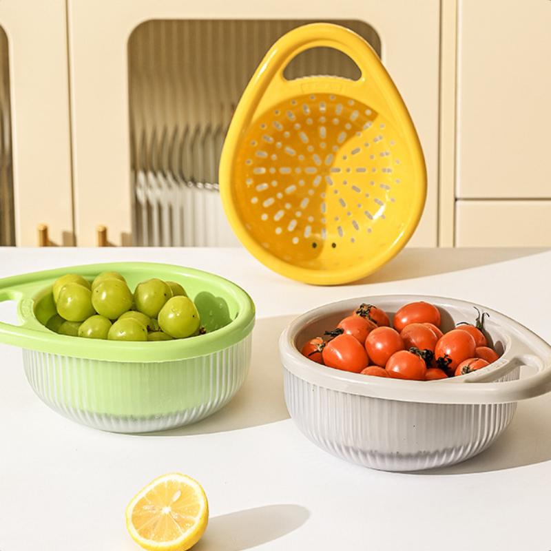 Multifunctional Dual-Layer Colander: Large Capacity & Strong Load-Bearing