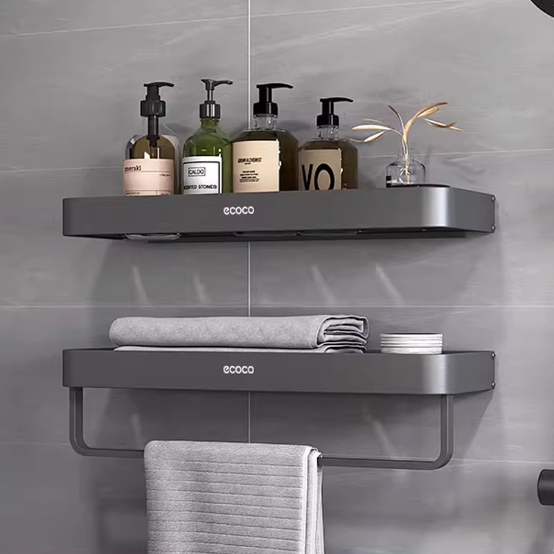 Space Aluminum No-Drill Bathroom Shelf – Strong Load-Bearing