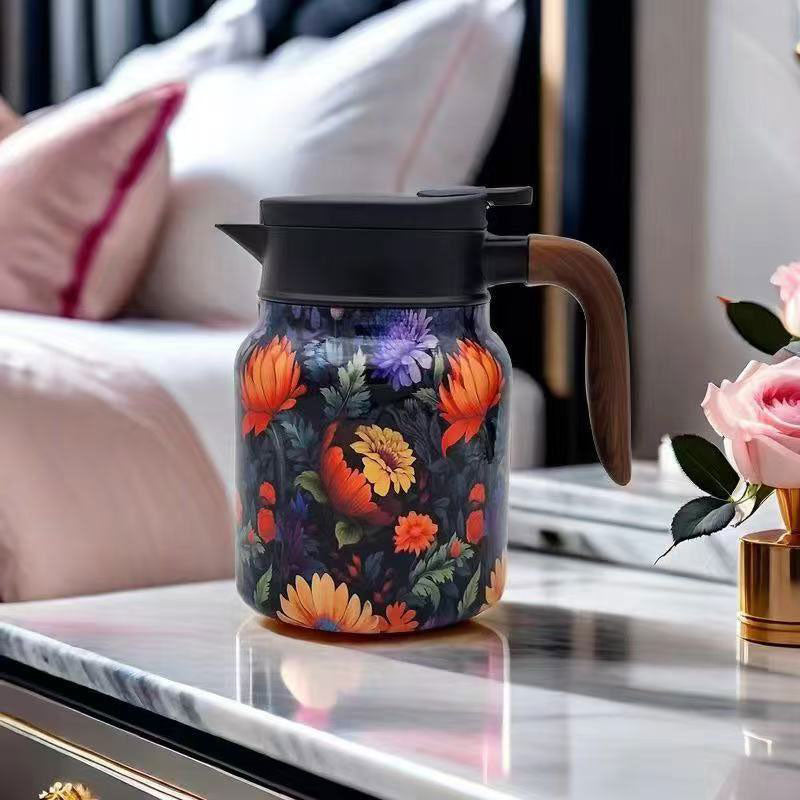 Vintage Floral Pattern Tea Thermos – Built-In Infuser