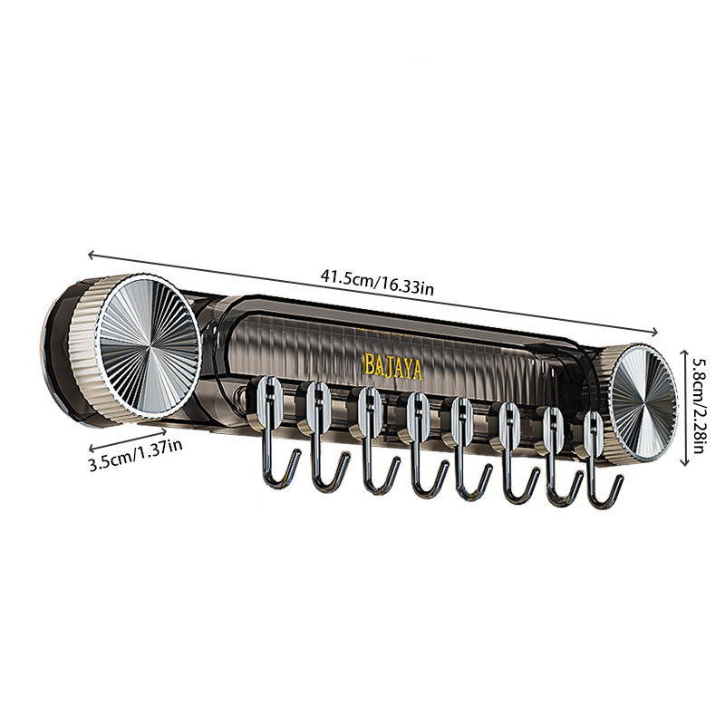 Drill-Free Suction Hook Rack - 8 Adjustable Sliding Hooks