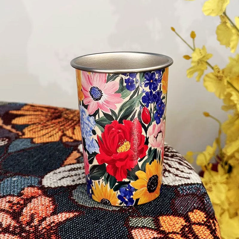 FloralVibe-Retro Floral Stainless Steel Water Cup: Safe & Durable Material