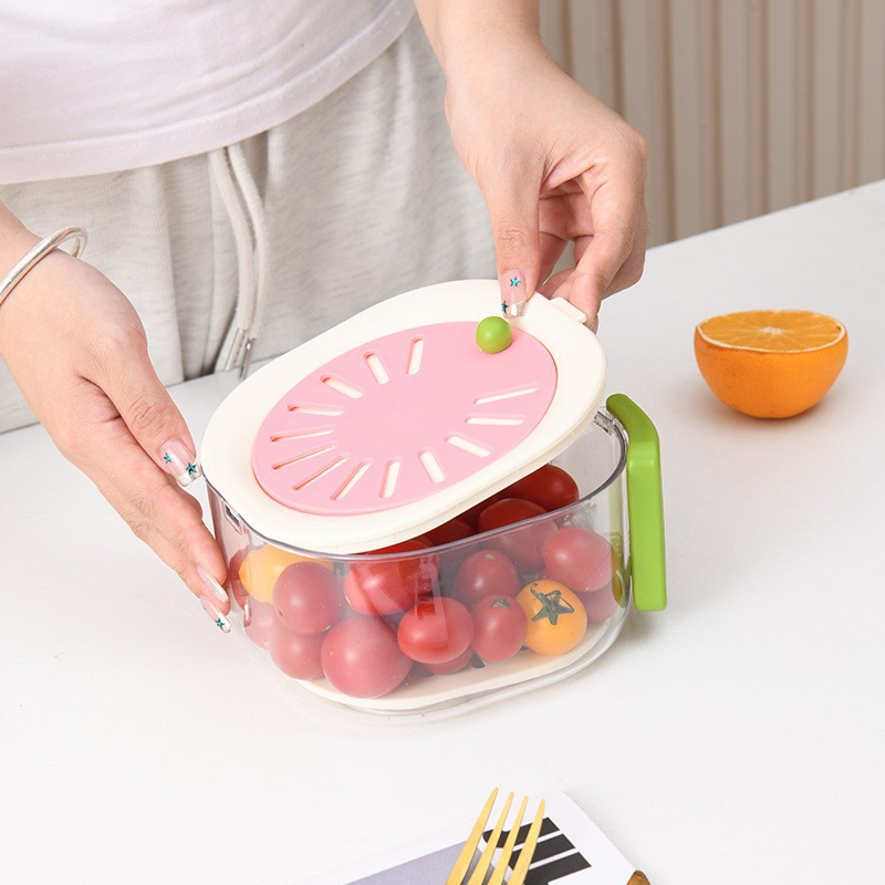 Fruit Drainer Basket - Hidden Folding Handle, Dust-Proof Drain Switch