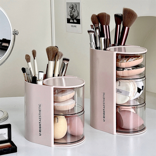 BeautySpin 2-in-1 Makeup Organizer – Large Capacity,Rotating,Convenient Storage