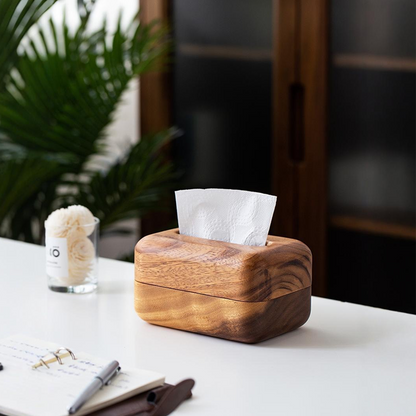 Walnut Wood Tissue Box - Natural Wood Grain, Minimalist Design