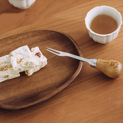 Standable Fruit Fork Set - Wooden Handle, Stainless Steel Material