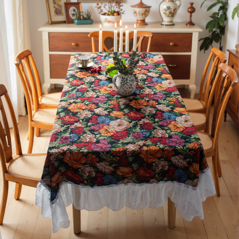 Imanqi Yun Jacquard Tablecloth - Thick Lace Hem, Multi-Use Cover