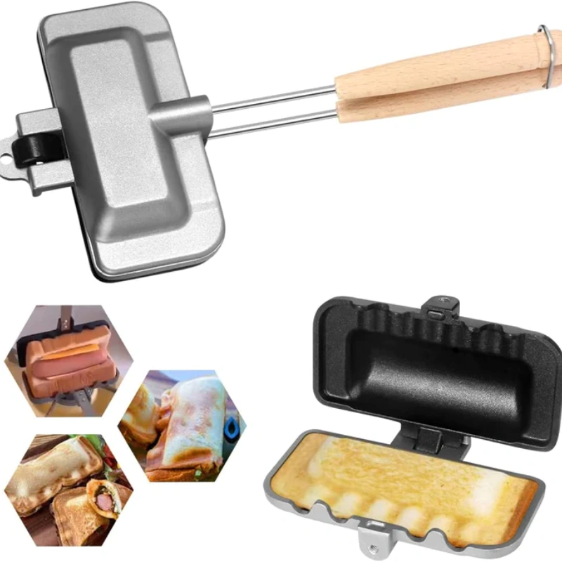 Sandwich Maker Pan: Non-Stick Double-Sided Toast Mold for Outdoor Gas Stove Breakfast Cooking