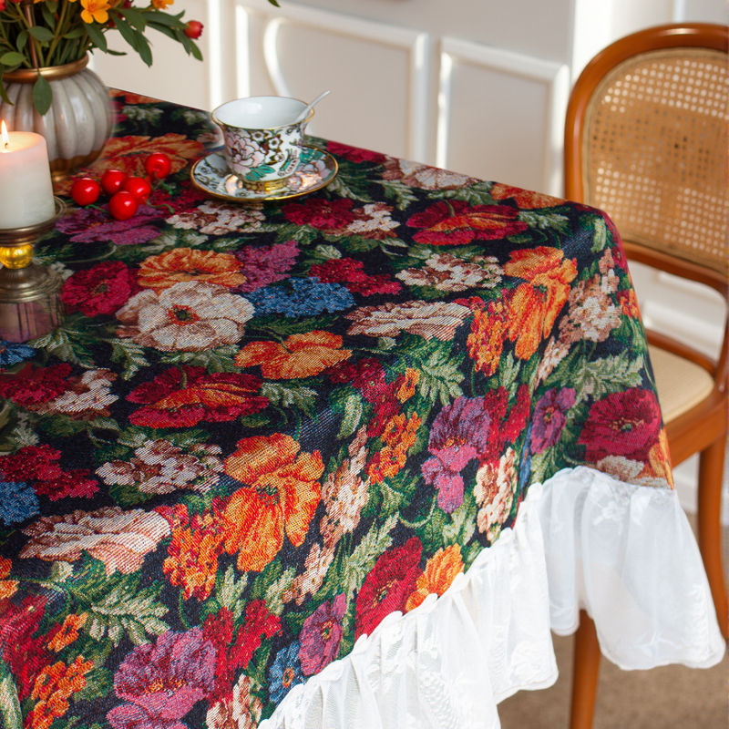 Imanqi Yun Jacquard Tablecloth - Thick Lace Hem, Multi-Use Cover