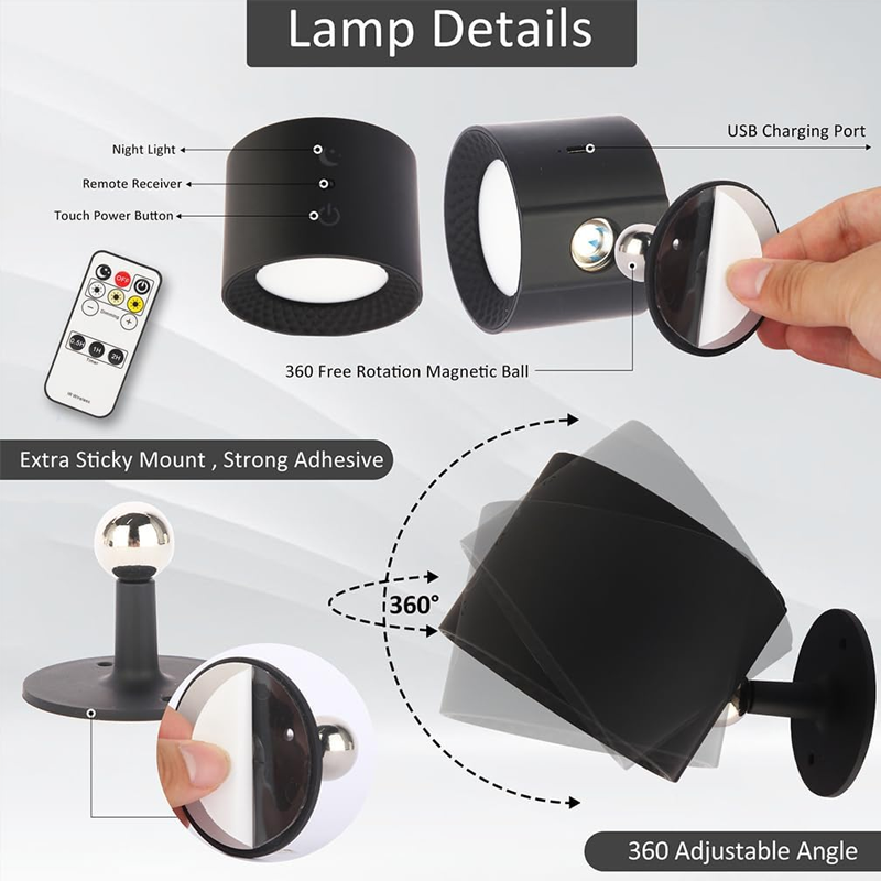 MagniGlow Remote Wall Lamp – 360° Rotation, Tri-Color Lighting